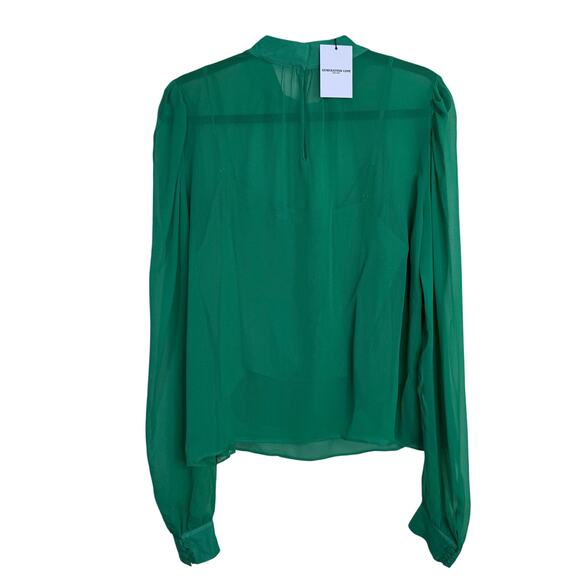 NWT GENERATION LOVE Winona Silk Blouse Size XL Kelly Green Puff Sleeve $185 - Picture 3 of 6
